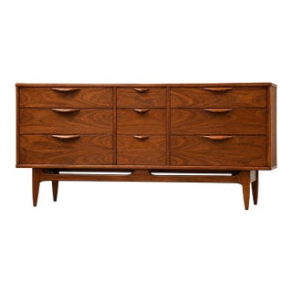 1960s Refinished 66” Lane Perception Walnut Dresser For Sale
