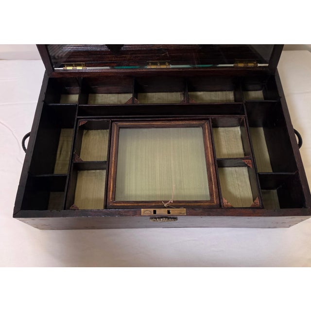 19th Century Anglo Indian Brass Strapped Rosewood Campaign Vanity Dressing Box For Sale - Image 12 of 18