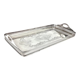 Mid 20th Century Long Silver Plated Gallery Tray For Sale