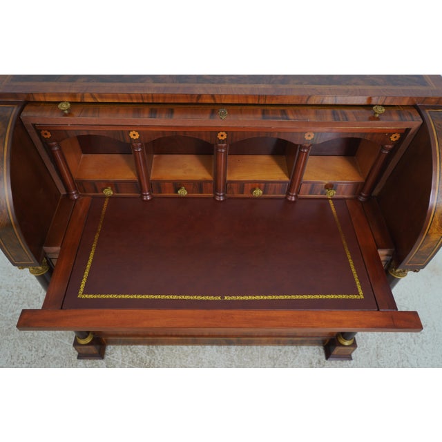 Italian Neoclassical Inlaid Walnut Cylinder Roll Top Desk For Sale - Image 4 of 12