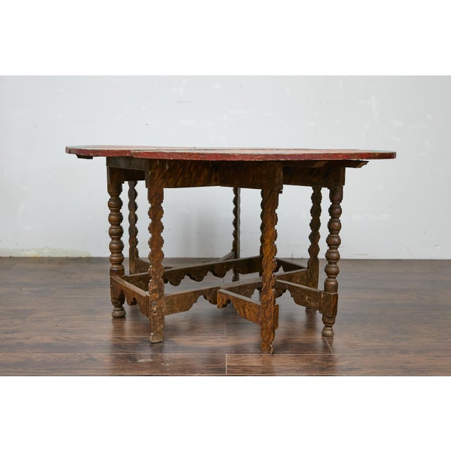 18th-Century Spanish Gateleg Table with Floral Polychrome Décor and Drop Leaves For Sale - Image 9 of 12