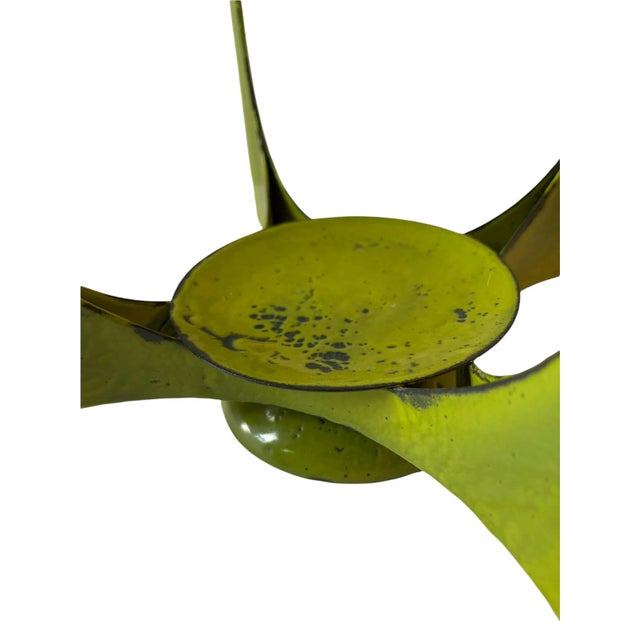 Mid-Century Modern Hanova of Pasadena Green Enameled Abstract Metal Candle Holder For Sale - Image 6 of 10