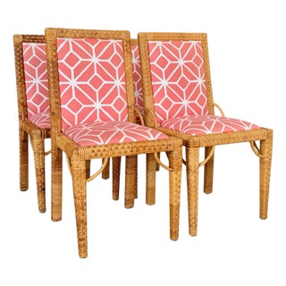 Set of Four Vintage Bielecky Brothers Rattan Wrapped Dining Chairs – Organic Modern For Sale