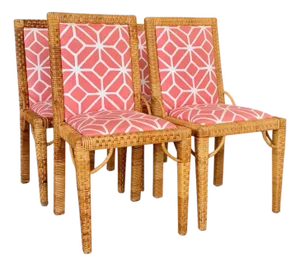 Set of Four Vintage Bielecky Brothers Rattan Wrapped Dining Chairs – Organic Modern