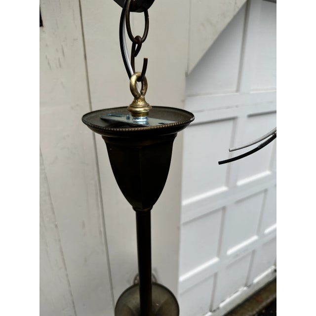 Old Lights In is pleased to offer this vintage three arm brass fixture with three etched glass shades. It is wired and...