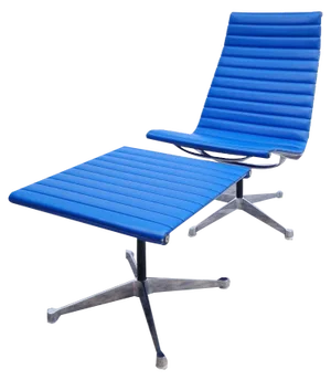 Set of Blue Leather Ea 116 Visitor Chair & Ottoman by Eames for Herman Miller / Vitra
