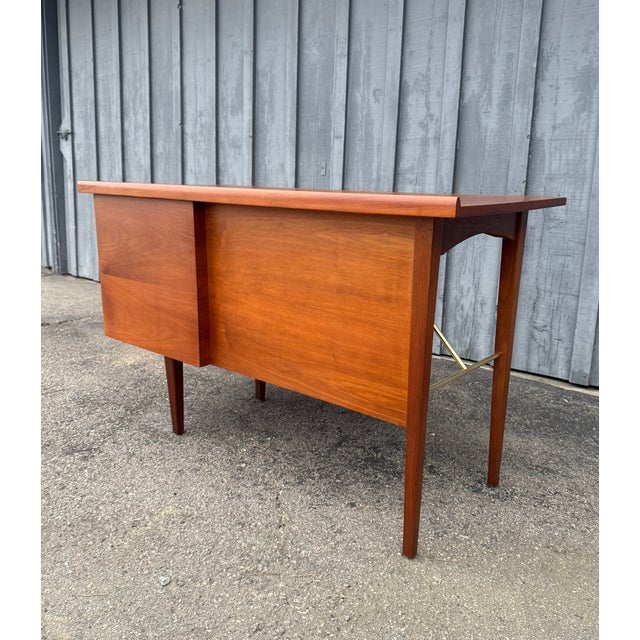 Milo Baughman 1950s Mid Century Walnut and Brass Wrting Desk in the Style of Milo Baughman For Sale - Image 4 of 8