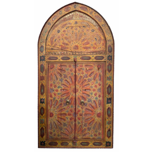 Tony Duquette Moroccan Style Painted Mirror With Two Doors