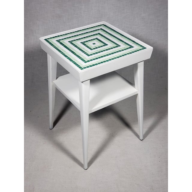 1950s Mid-Century Modern Original Side Table Restored W/Patterned Italian Glass Mosaic Tile From Sicis For Sale - Image 4 of 8