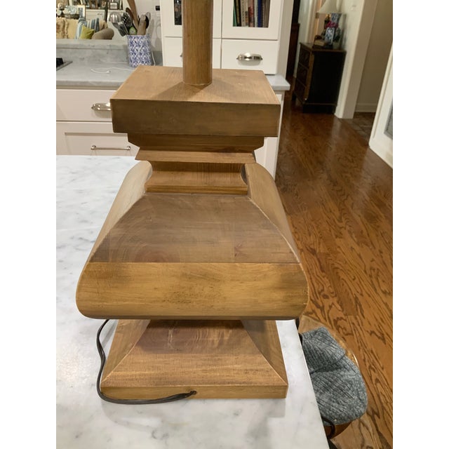 Chunky Wooden French Baluster Style Table Lamp With Burlap Drum Shade for Coastal, Rustic Farmhouse, Rustic European, Lodge & Ranch Decor For Sale In New Orleans - Image 6 of 9