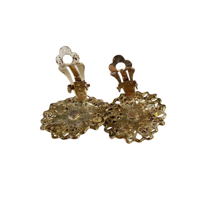 1960s Vintage Clip-on Round Earrings With Blue Stones For Sale - Image 5 of 5