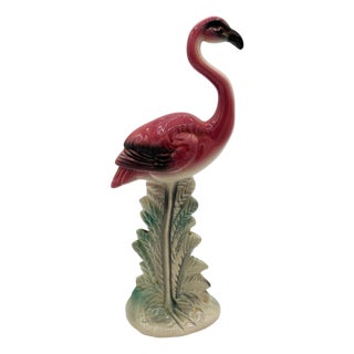 1950s MCM Ceramic California Pottery Standing Tall Pink Flamingo Figurine Statue For Sale