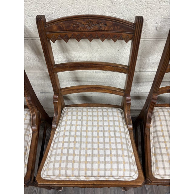 Wood Antique Victorian Eastlake Ladderback Dining Chairs - Set of 6 For Sale - Image 7 of 17