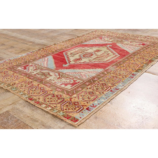 Red Vintage Turkish Oushak Rug, 03'08 X 05'08 For Sale - Image 8 of 11