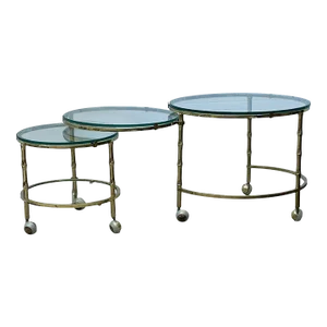 3 Tier Swivel Extending Faux Brass Bamboo Cocktail Table