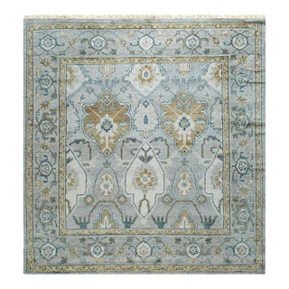 12x15 Gray Hand-Knotted Wool Framed Rosettes Geometric Modern Carpet Rug For Sale