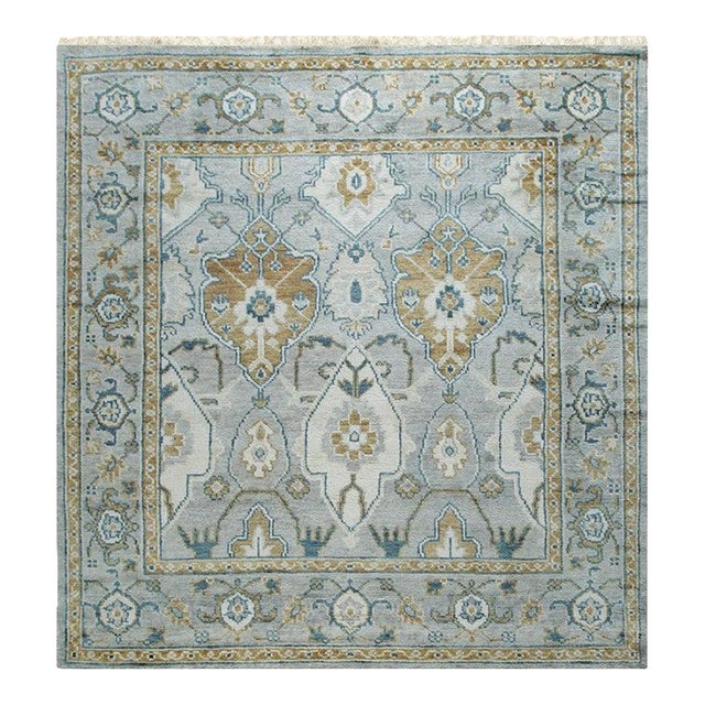 12x15 Gray Hand-Knotted Wool Framed Rosettes Geometric Modern Carpet Rug For Sale