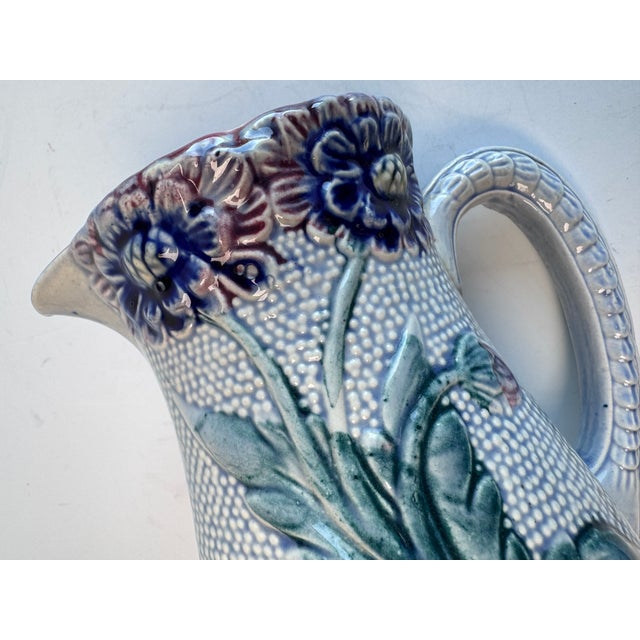 Slate Gray Majolica Pitcher For Sale - Image 8 of 12