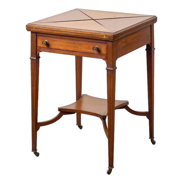 Early 20th Century Edwardian Mahogany Envelope Card Table With Cross Banded Edge For Sale