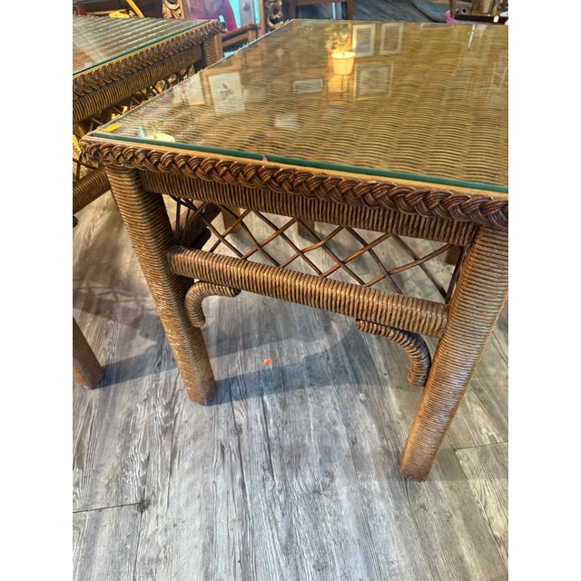 Hollywood Regency Set of 2 Henry Link End Tables With Glass Top For Sale - Image 3 of 7