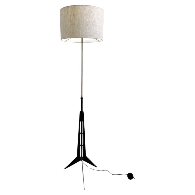 Mid-Century Modern Wrought Iron Tripod Floor Lamp For Sale