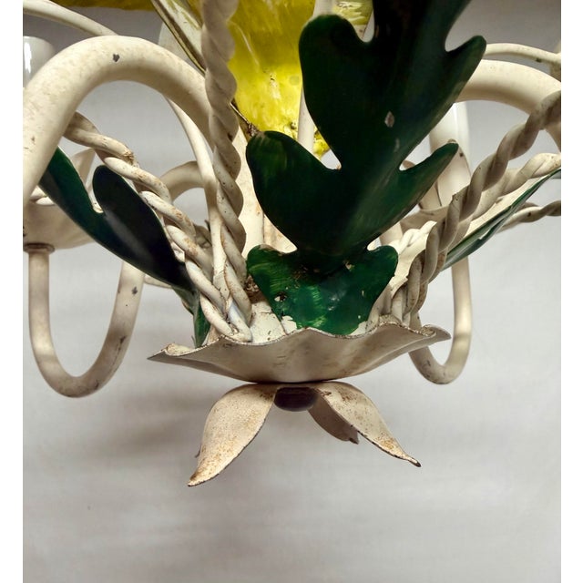 1960s Italian Tole Floral Tole Chandelier With Lilies For Sale - Image 5 of 12