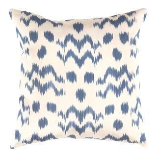 Contemporary Turkish Blue Silk Ikat Pillow For Sale