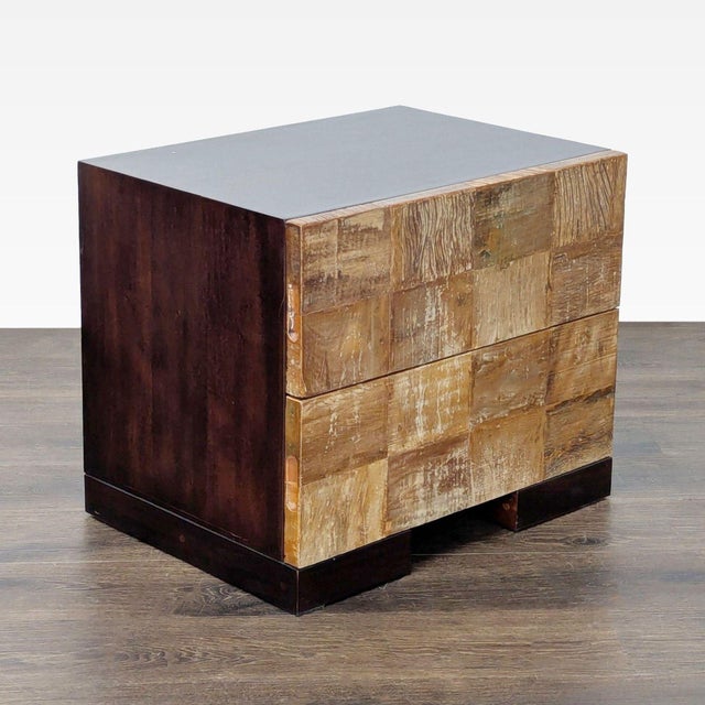 This nightstand features a patchwork reclaimed wood design on the front of two spacious drawers. Dimensions (in): 24W x...
