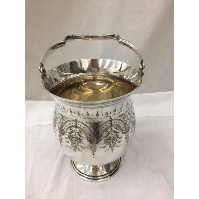 Stunning Antique Etched Engraved Silver Vase with Handle & Hallmarks. Approx Measurements 10.5" High with Handle Upright...