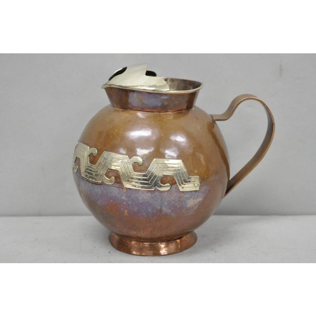 Vintage Artesanias Taxco Mexico Primitive Water Pitcher Silver Mounted Copper For Sale In Philadelphia - Image 6 of 16