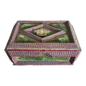Antique Tramp Art Chest Jewelry or Keepsake Box From the Late 19th Century