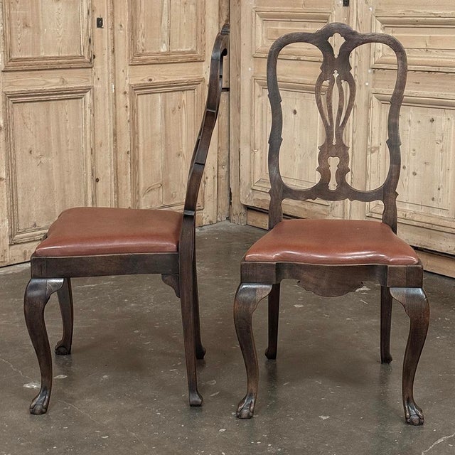 Burnt Umber Set of Eight Antique Oak Chippendale Dining Chairs With Leather For Sale - Image 8 of 18