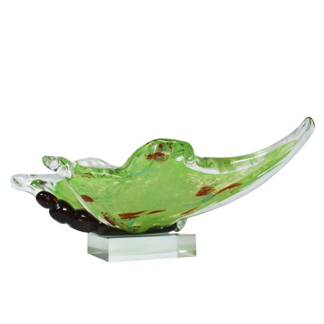Beautiful vintage hand-blown green, black and transparent art glass butterfly figurine, with stunning design. A symbol of...