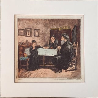 Rare Judaica Cheder Test Hand Colored Etching after Kaufmann For Sale