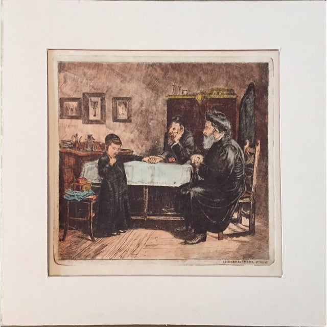 Rare Judaica Cheder Test Hand Colored Etching after Kaufmann For Sale