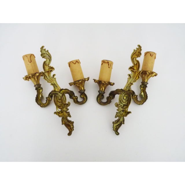 Metal Double-Light Wall Lights in Brass, 1960s, Set of 2 For Sale - Image 7 of 8