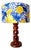 Turned Wood Lamp with Azulejo Lemon-Patterned Lampshade, 1960s For Sale