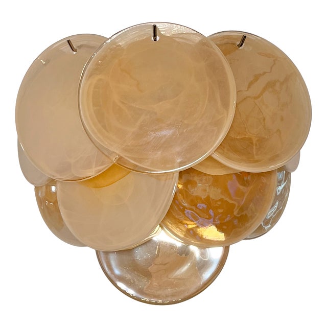 Iridescent Alabaster Gold Disc Glass Wall Sconces, 1990s, Set of 2 For Sale