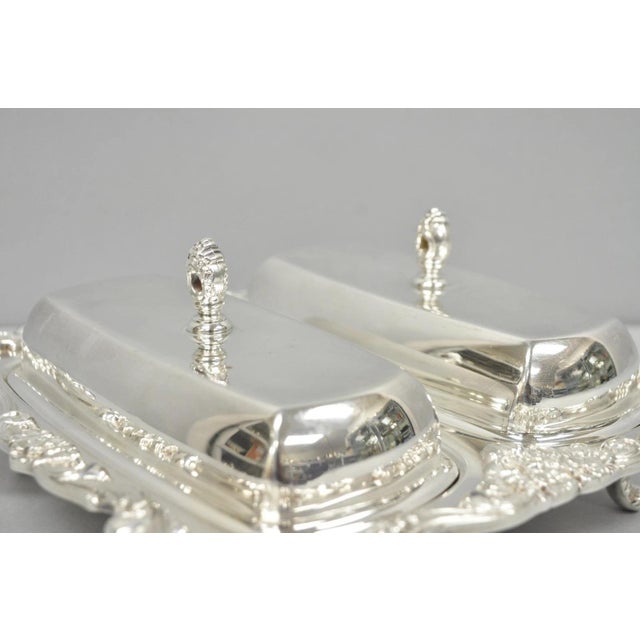 Silver Vintage Poole Lancaster Rose Victorian Silver Plated Twin Double Butter Dish (B) For Sale - Image 8 of 15