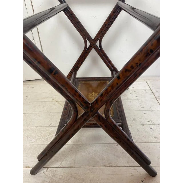 Antique Bamboo Leg Butler Table with Leather Print Tray For Sale - Image 9 of 18