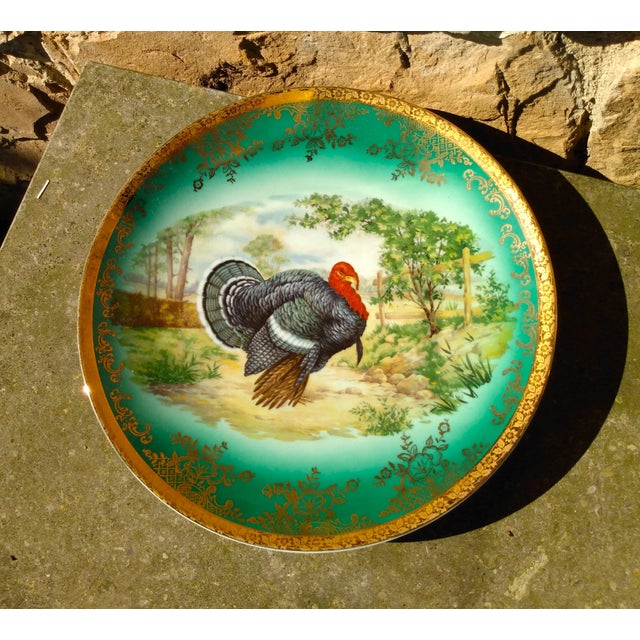 Antique Turkey Cabinet Plate Stw Bavaria Germany Green With Gold Gilding For Sale In Cleveland - Image 6 of 7
