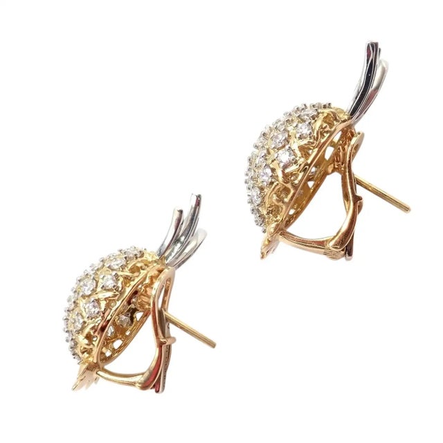 Contemporary Verdura Vintage Pineapple Diamond Platinum & Yellow Gold Earrings, Pair For Sale - Image 3 of 14
