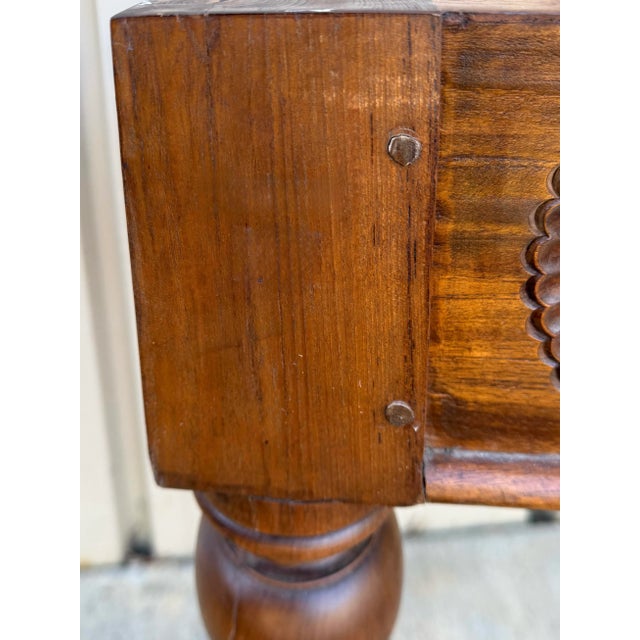 Folk Art Folk Art Inspired Carved Walnut Fish & Shell Motif Console Table W/ Marble Top For Sale - Image 3 of 8