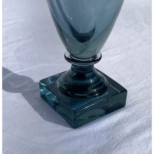 Mid 20th Century Vintage Mid 20th Century Slate Blue Glass Footed Vase For Sale - Image 5 of 9