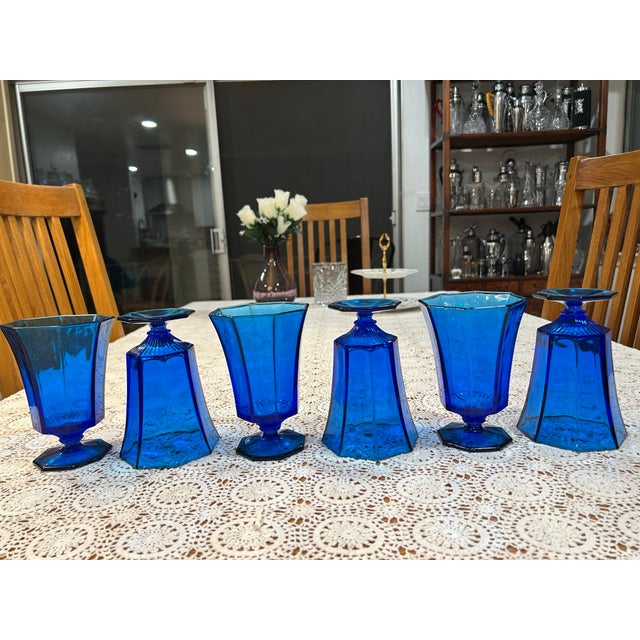 1970s Vintage Electric Blue by Independence Glass - Iced Tea or Anything Goblets - Set of 6 For Sale - Image 5 of 8