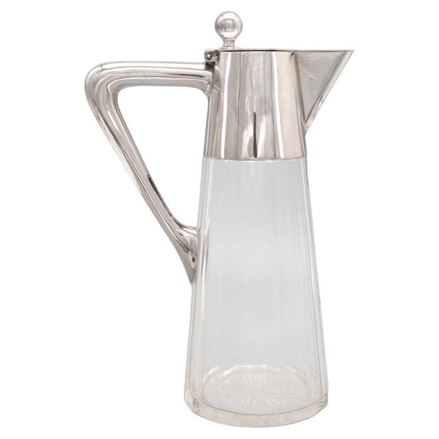 German Arts & Crafts 800 Silver & Glass Claret Jug from Schraeder Münster, 1900s For Sale - Image 14 of 14