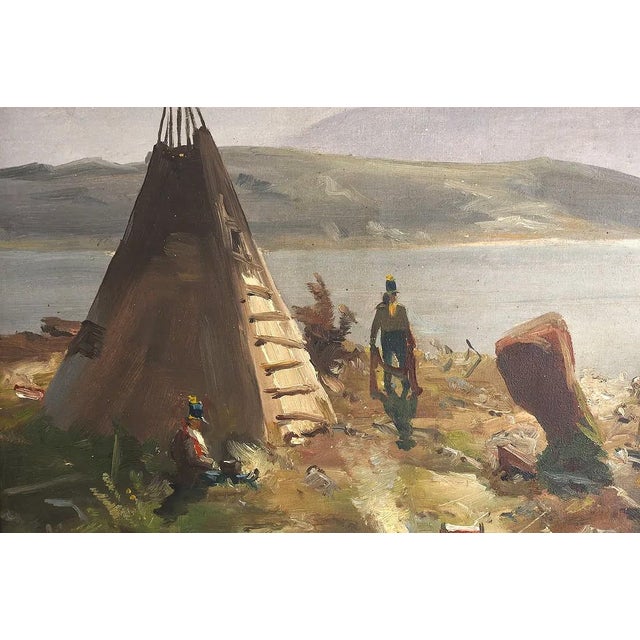 An early northern European impressionist painting of a fjord in Lapland. The work is oil/canvas and is presented in a...
