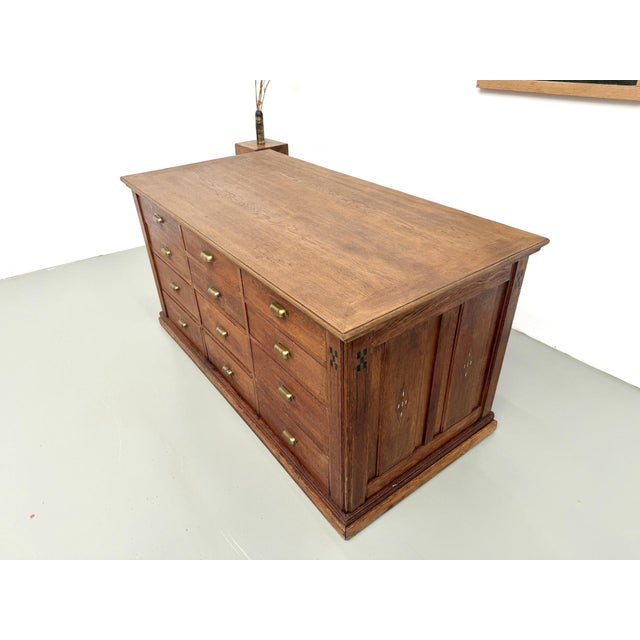 Double-Sided Oak Shop Counter, 1890s For Sale - Image 13 of 18