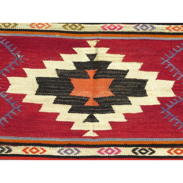 Textile Mid 20th Century Colofull Organic Wool Turkish Kilim Runner Hallway Rug For Sale - Image 7 of 11