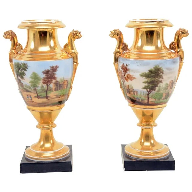 Antique Early 19th Century Porcelain Decorated Mounted Urns - A Pair For Sale - Image 13 of 13